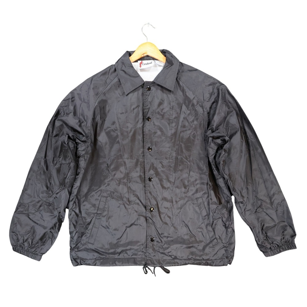 Cardinal Coach Jacket Mens Medium Black Excellent Windbreaker‎ Snap Front